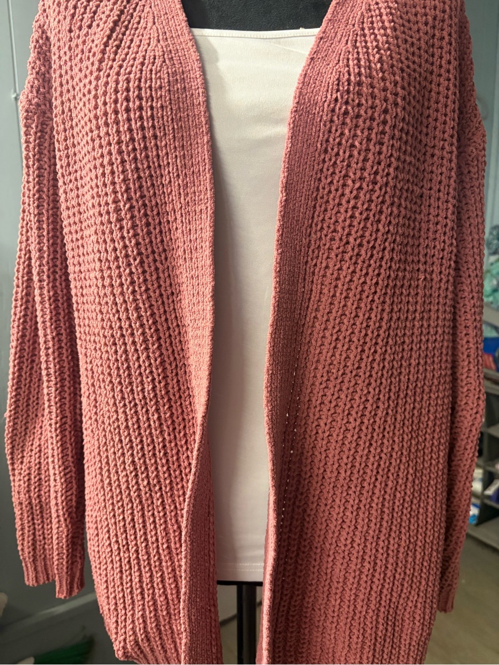 Derek Heart Open-Front Chunky Knit Cardigan in Dusty Rose